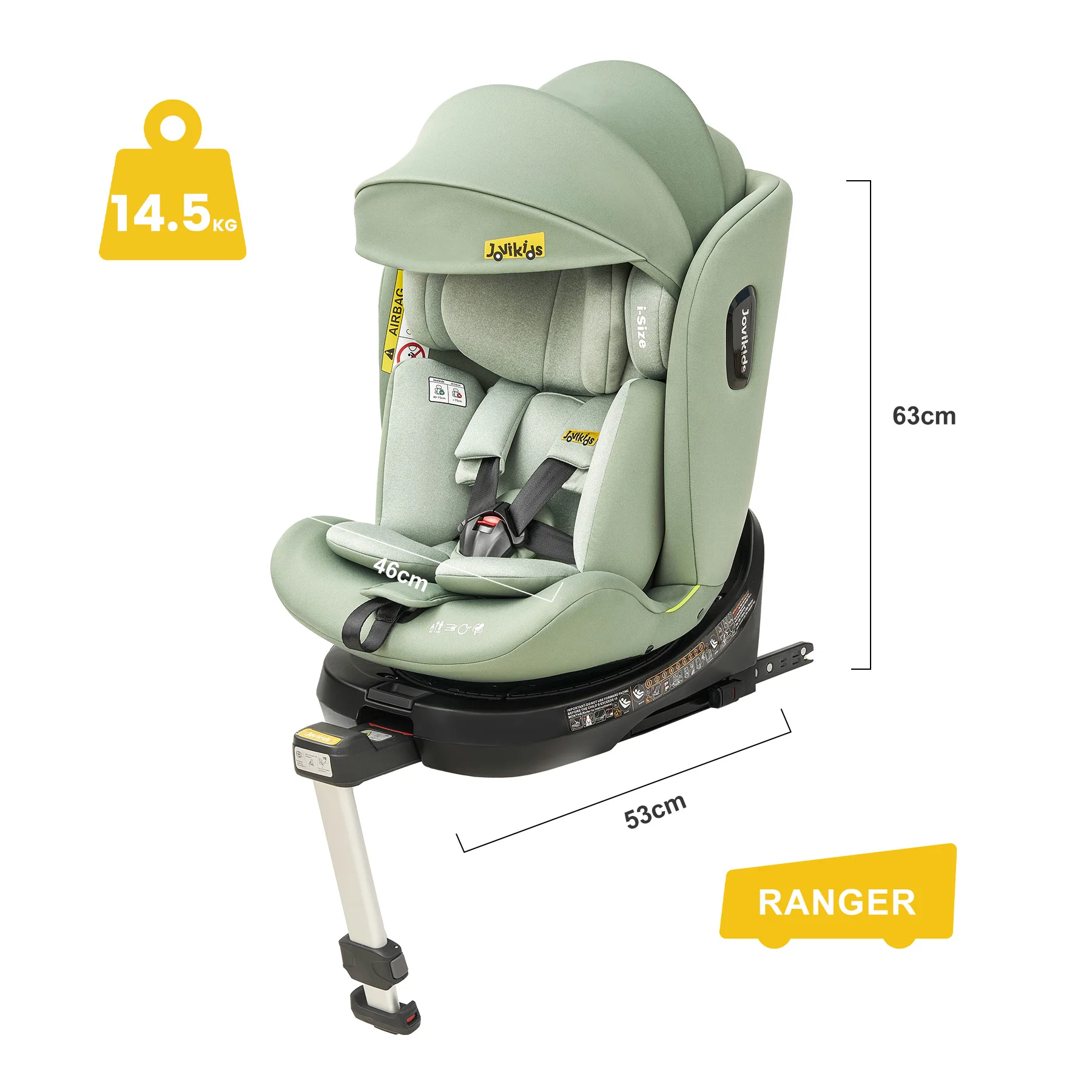 Jovikids Ranger 360 °   Siège auto pour bébé avec jambe de soutien pivotante taille i 40-150 cm