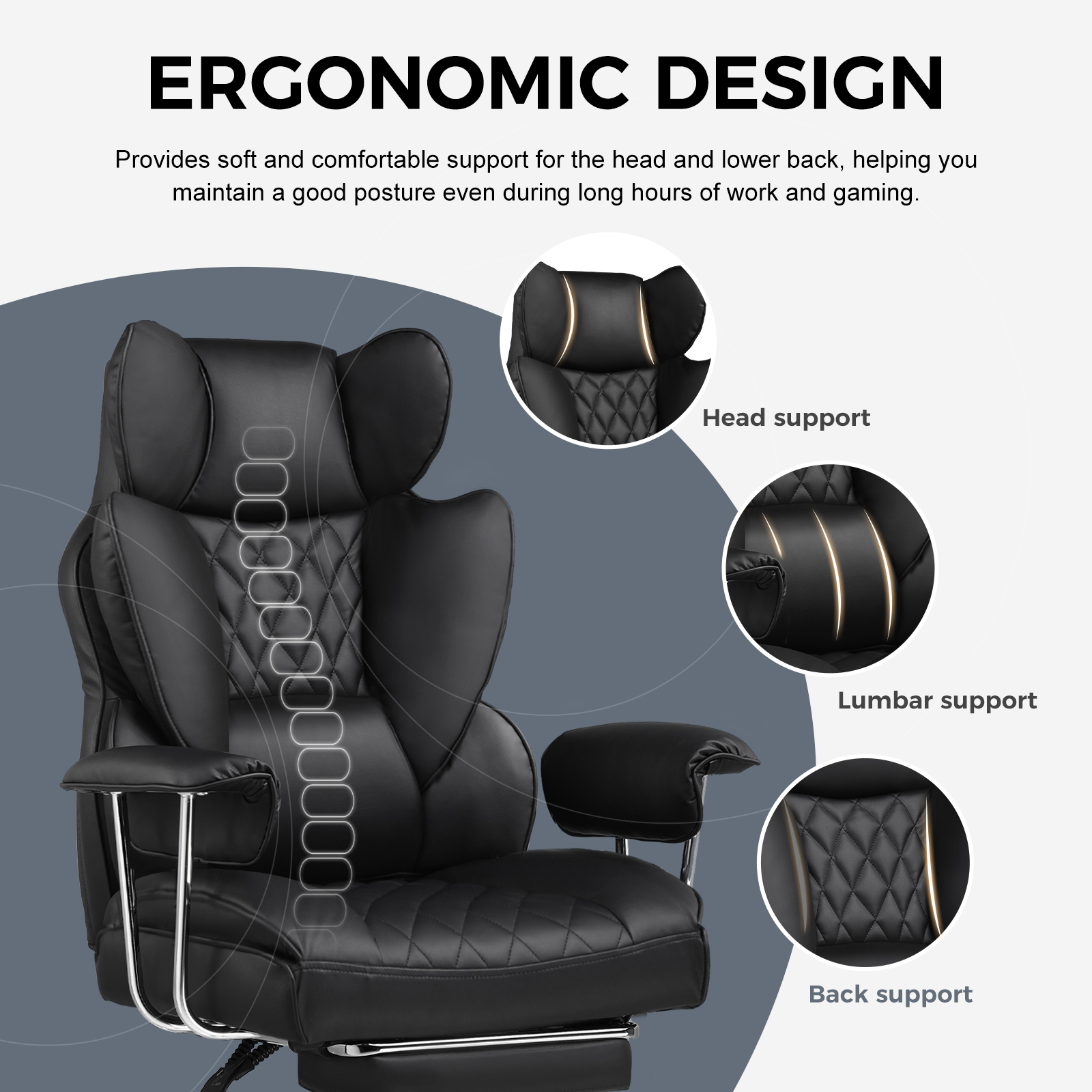 GTPLAYER Gaming chair office chair with pocket spring lumbar support, ergonomic and comfortable wide office computer chair