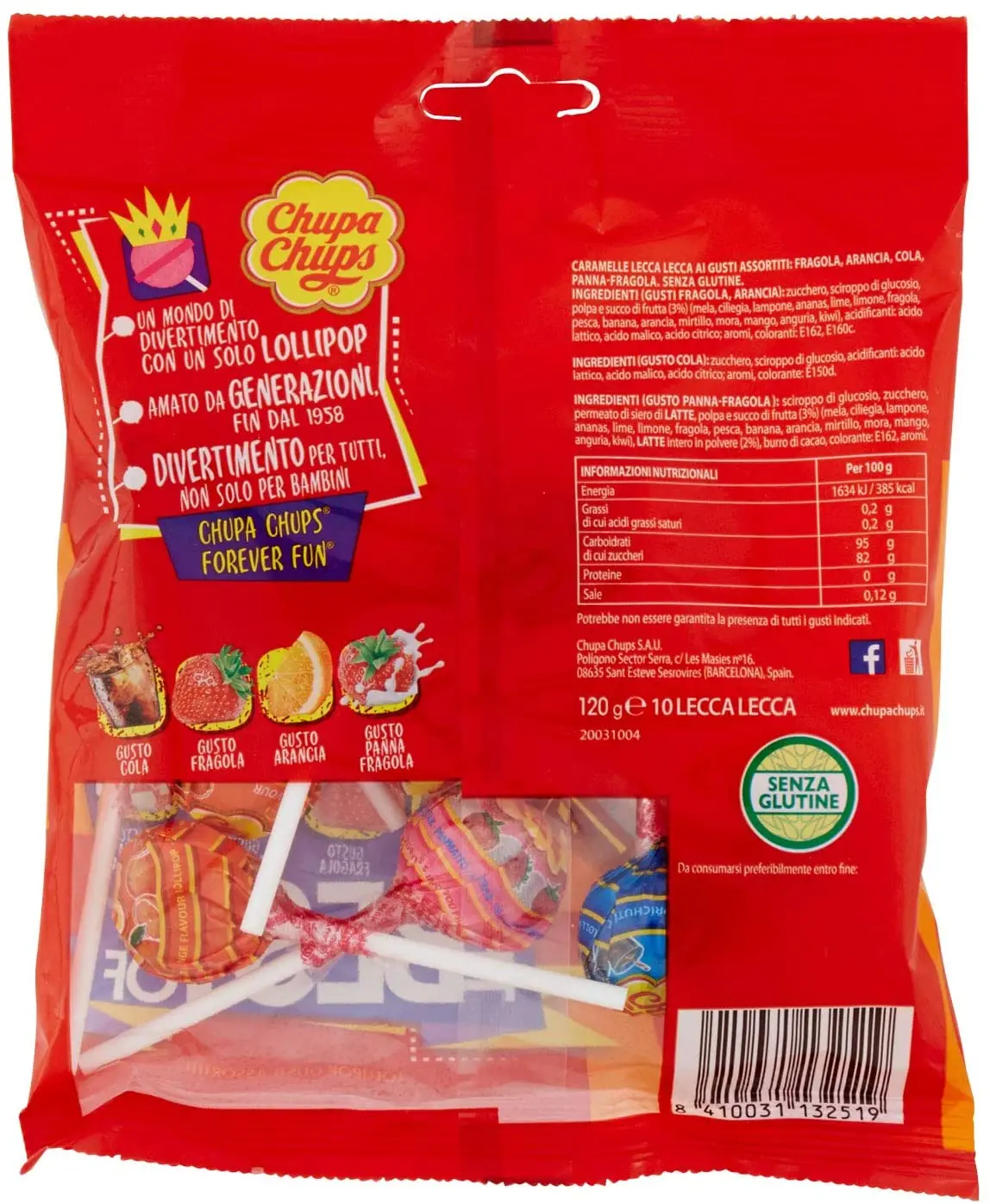 Chupa Chups o Melhor do Caramelo Duro com Stick de Vários Sabores, Coc, Morango, Limão, Morango, Creme, contém 12 Sacos com 10 Unidades Cada
