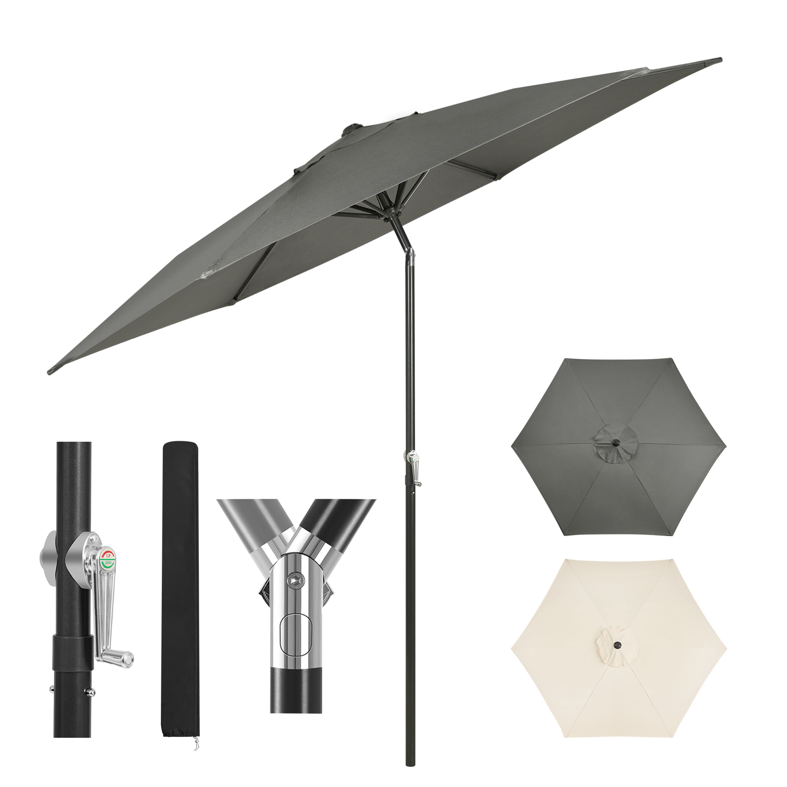 WOLTU Parasol Hexagonal Parapluie de Balcon de Plage résistant aux UV Etanche 45 °   Protection solaire à manivelle pliable pour patio de jardin