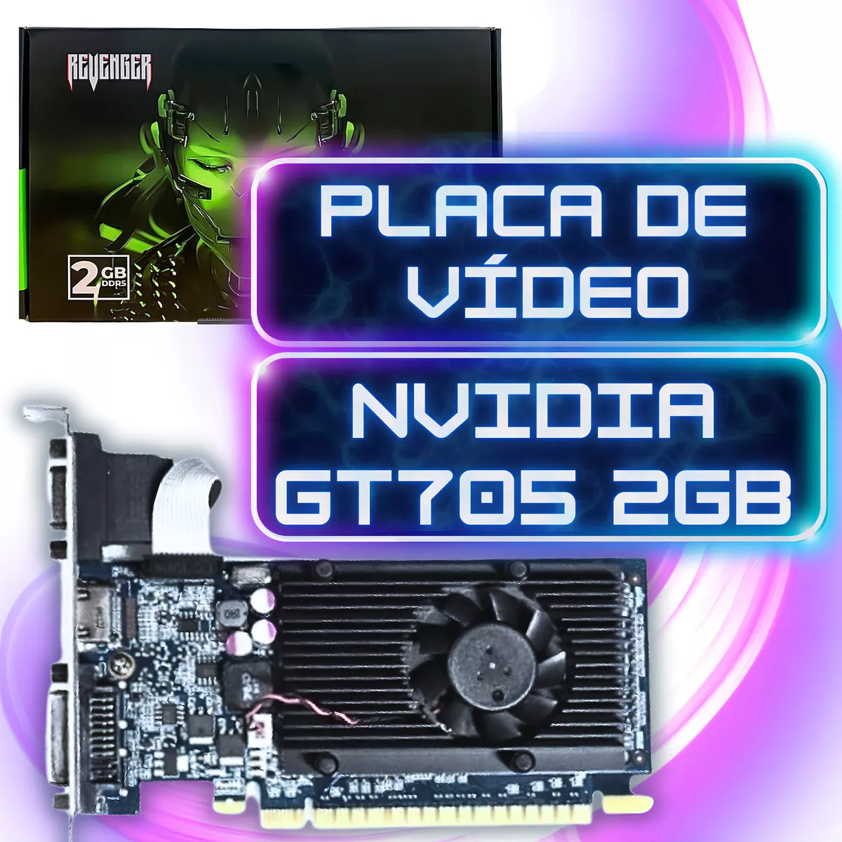 Placa de Vídeo Nvidia Revenger GT 705 1GB DDR3 HDMI PCI Express Desempenho Gráfico Baixo Consumo Computador Desktop