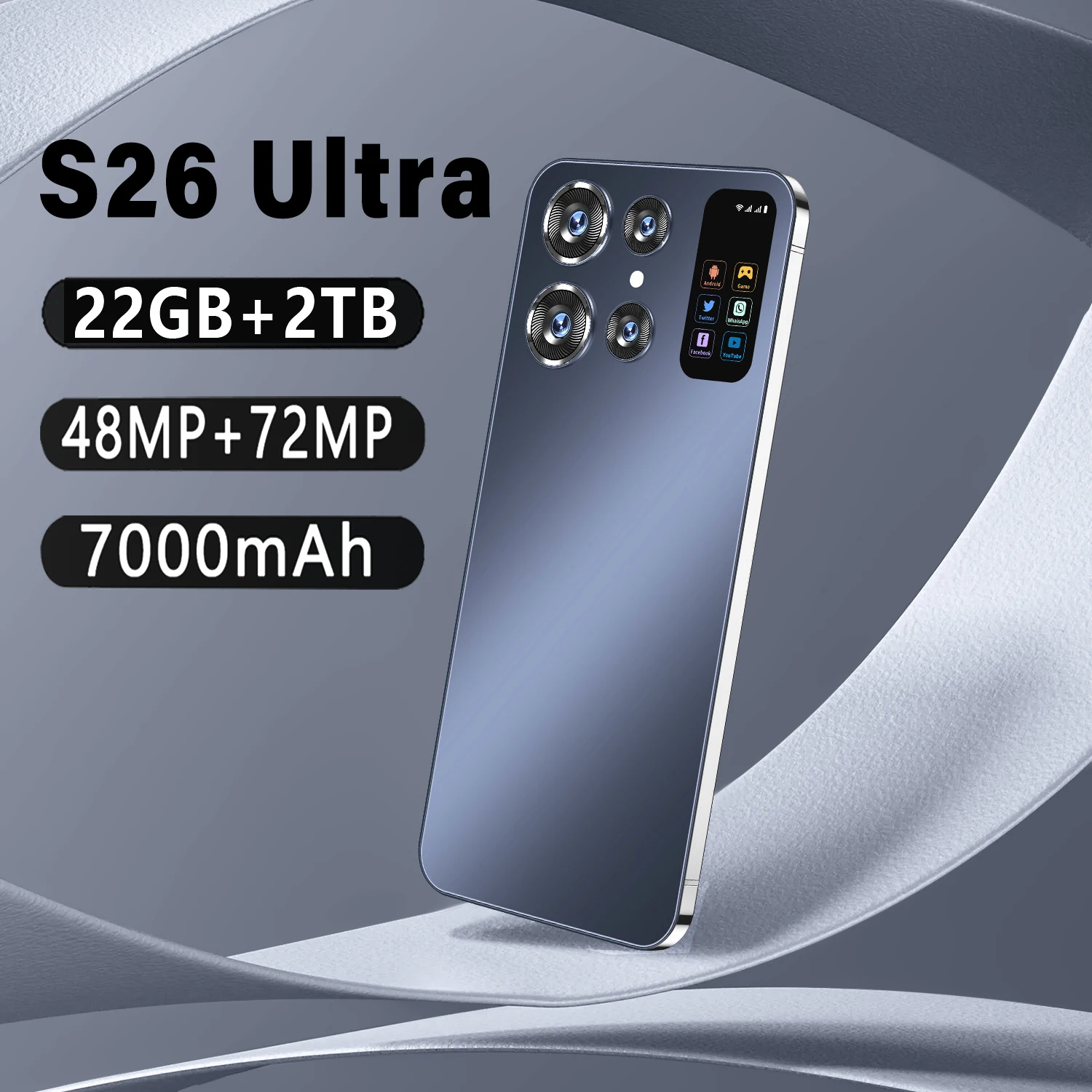 2025 Versione globale Telefoni cellulari per cellulari S26 Ultra 7.0HD 22G + 2TB Smartphone originale Android 13 7000mAh 5G Custodia per telefono