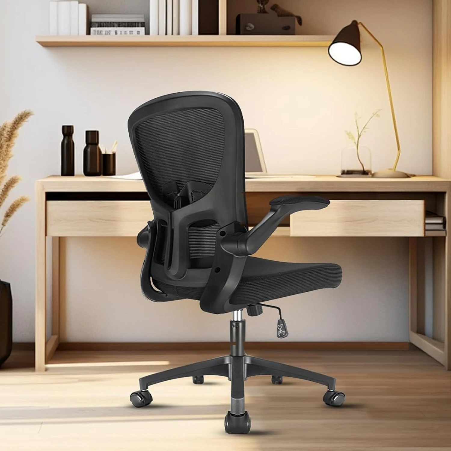 Sedia da ufficio ergonomica Durrafy, con braccioli pieghevoli, con supporto lombare regolabile, sedia direzionale con capacità di carico di 135 kg,