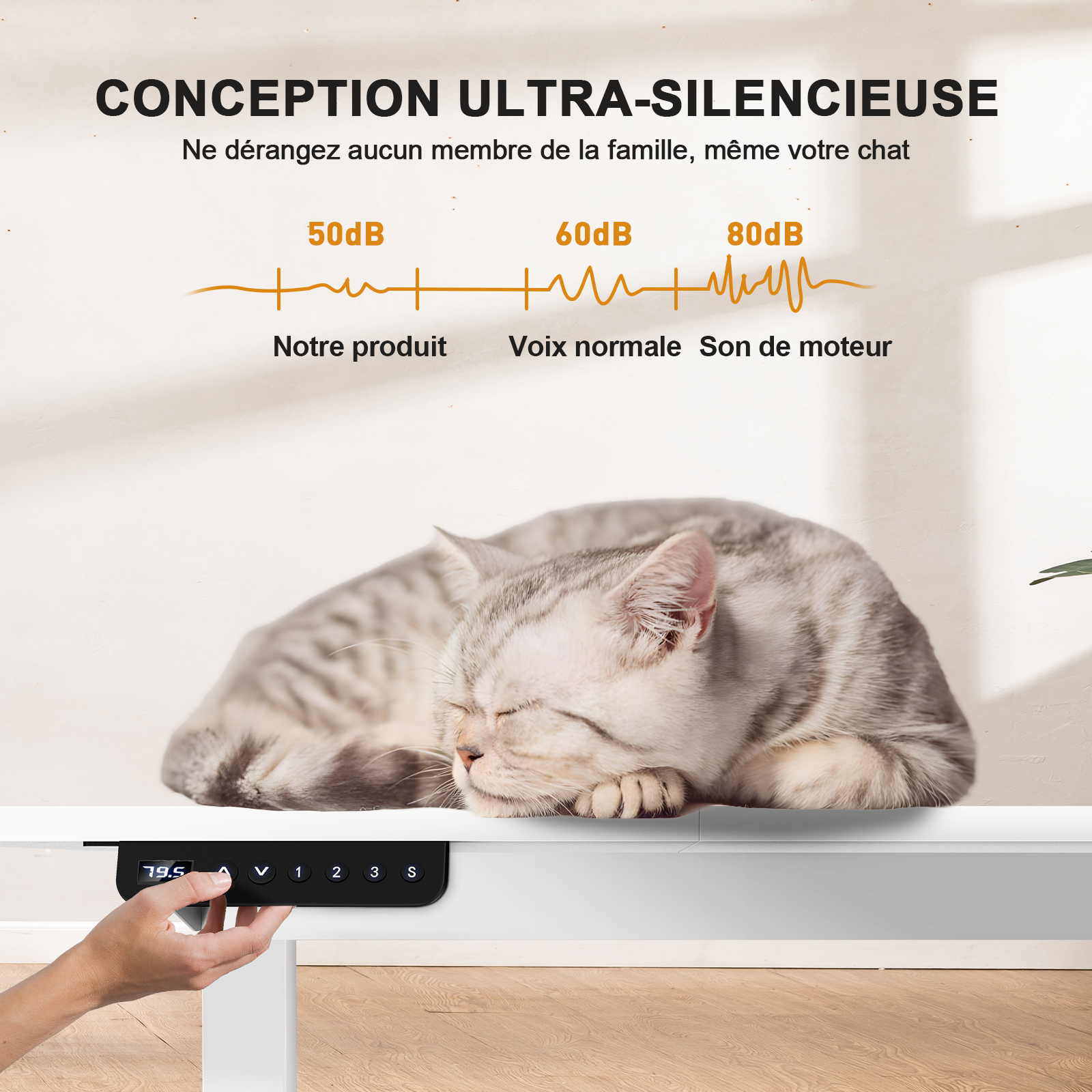 Bureau réglable en hauteur COMHOMA avec port USB et crochet, bureau d'ordinateur réglable électriquement, bureau assis-debout