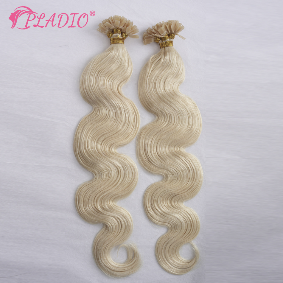 PLADIO Body Wave ปลายแบนต่อผมมนุษย์จริง 100% 12-26 นิ้ว Pre Bonded Keratin Hair Extensions สําหรับ Salon Supply