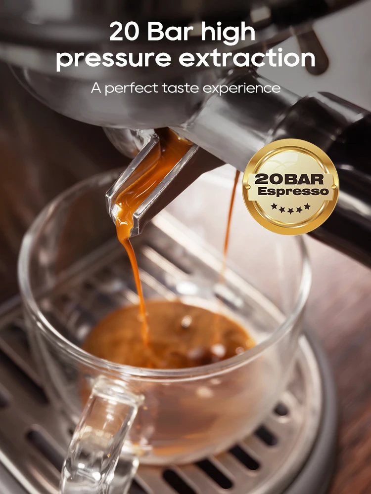 HiBREW 20Bar Macchina per caffè espresso semiautomatica Temperatura regolabile Fredda/caldo Macchina per caffè super sottile Cappuccino H10B