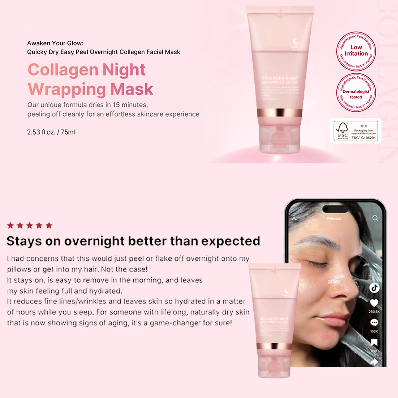 5pc coreano colágeno embrulho peel off máscara facial elasticidade hidratação reduz flacidez embotamento colágeno hidrolisado cuidados com a pele