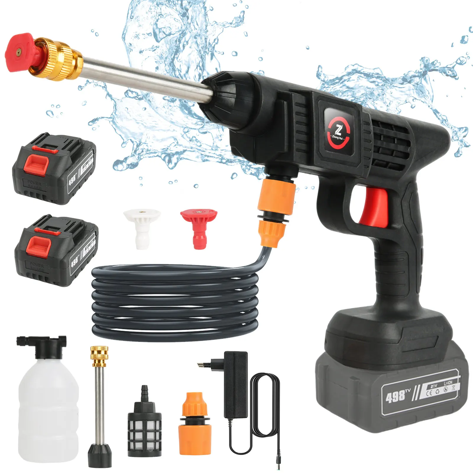 50Bar Cordless Ad Alta Pressione Lavatrice Per Auto Pistola Ad Acqua A Spruzzo Generatore di Schiuma Pistola Ad Acqua Spray Pulitore Lavatrice Per Auto per la Casa