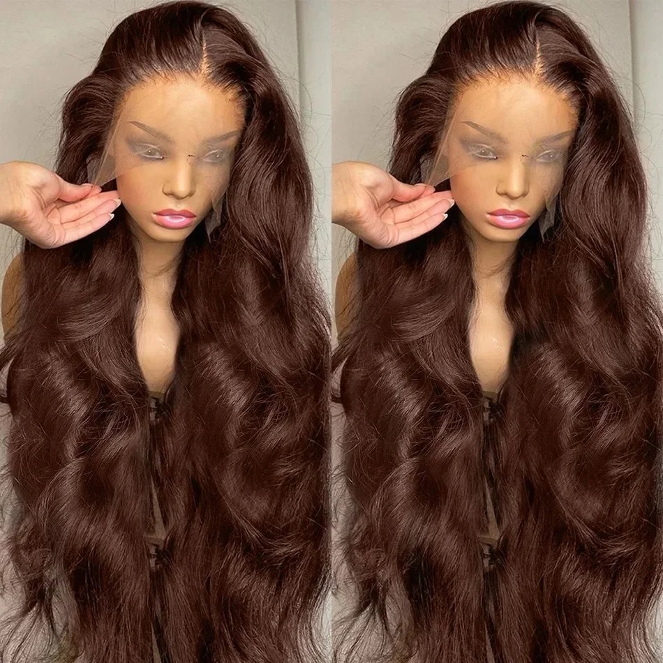30 parrucche per capelli umani castano cioccolato da 40 pollici onda del corpo 13x5 13x6 HD parrucca anteriore in pizzo onda d'acqua prepizzicata # 2 colori rossi per le donne