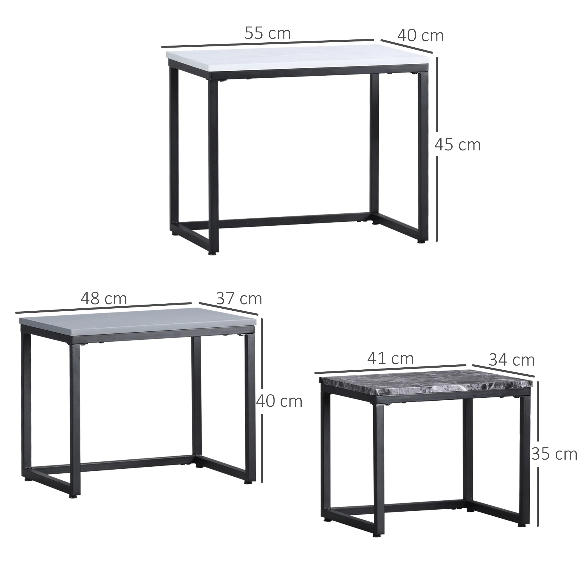 HOMCOM Couchtisch, moderner Beistelltisch, Couchtisch mit Metallgestell und MDF in 3 Farben für Wohnzimmer und Dekoration