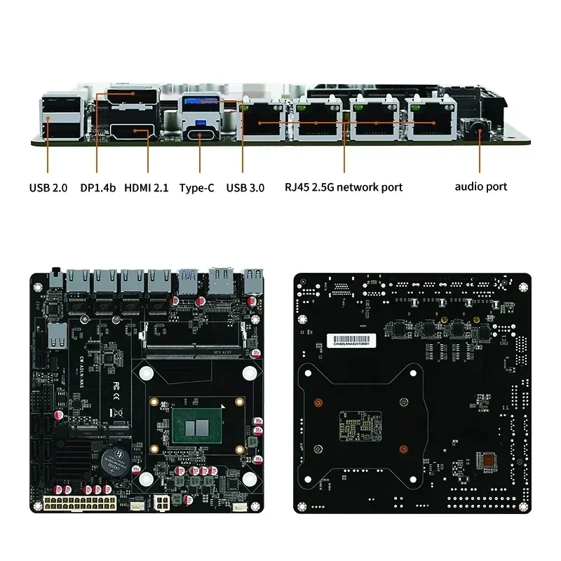 12e generatie Intel i3-N305 N355 N100 N150 NAS Moederbord 6-Bay 4xi226-V 2.5G 2*NVMe 6*SATA3.0 DDR5 PCIex1 Type-C Firewall Moederbord
