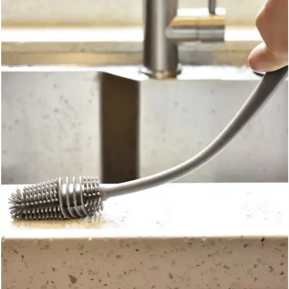 Spazzola per bottiglie di latte in silicone Spazzola per tazze Detergente per vetri Strumento per la pulizia della cucina Manico lungo Spazzola per la pulizia della tazza di vetro per bottiglie di bevande