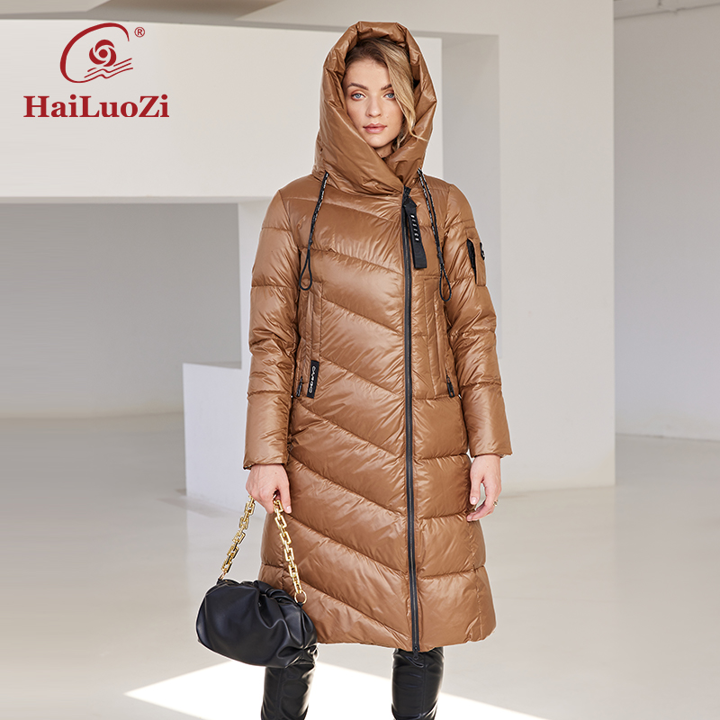 HaiLuoZi 2024 nueva chaqueta de invierno para mujer, Parkas largas y cálidas a prueba de viento con capucha y cremallera acolchadas informales ajustadas de algodón para mujer, abrigo para mujer 6055
