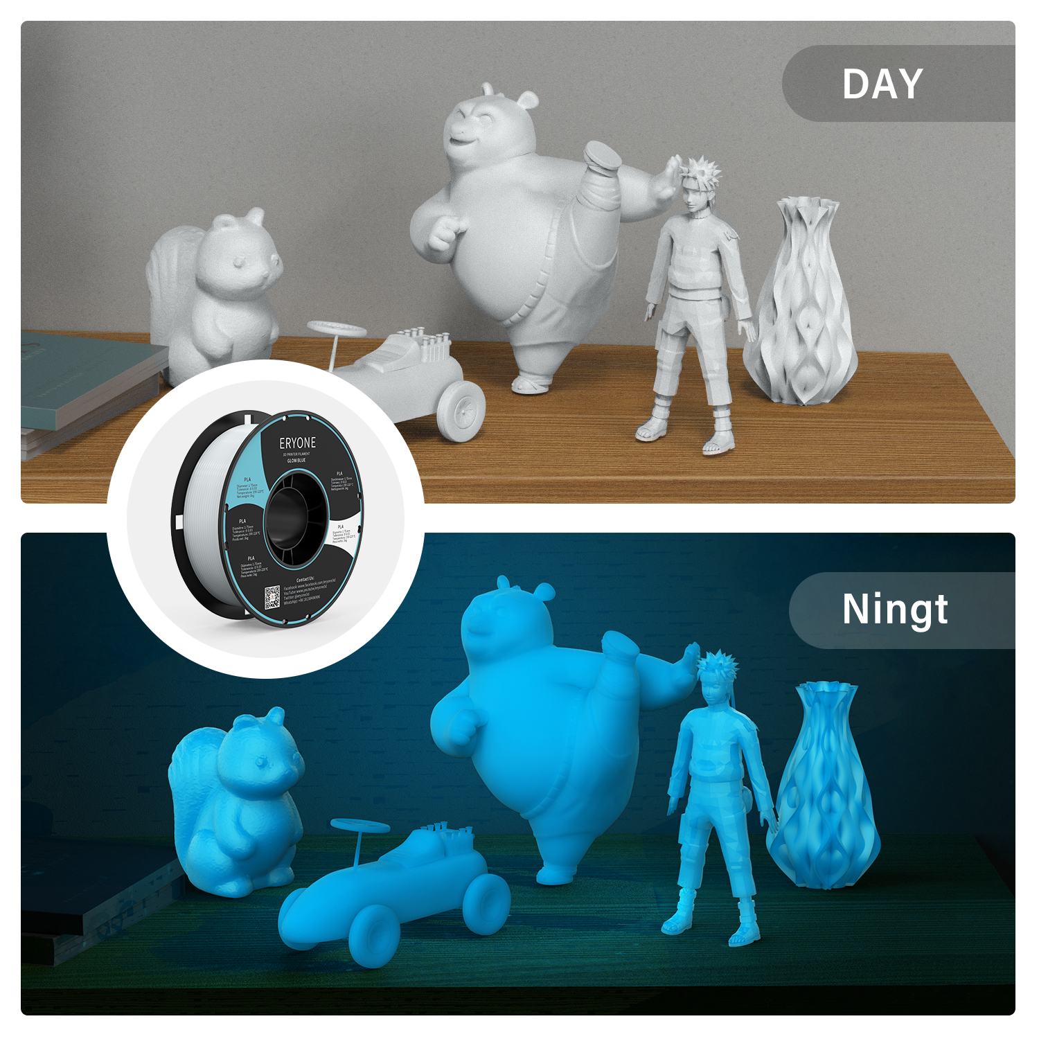 Eryone 200G Filament PLA lumineux 1.75mm brillent dans la nuit plastique PLA 1.75mm matériaux d'impression 3D expédition rapide