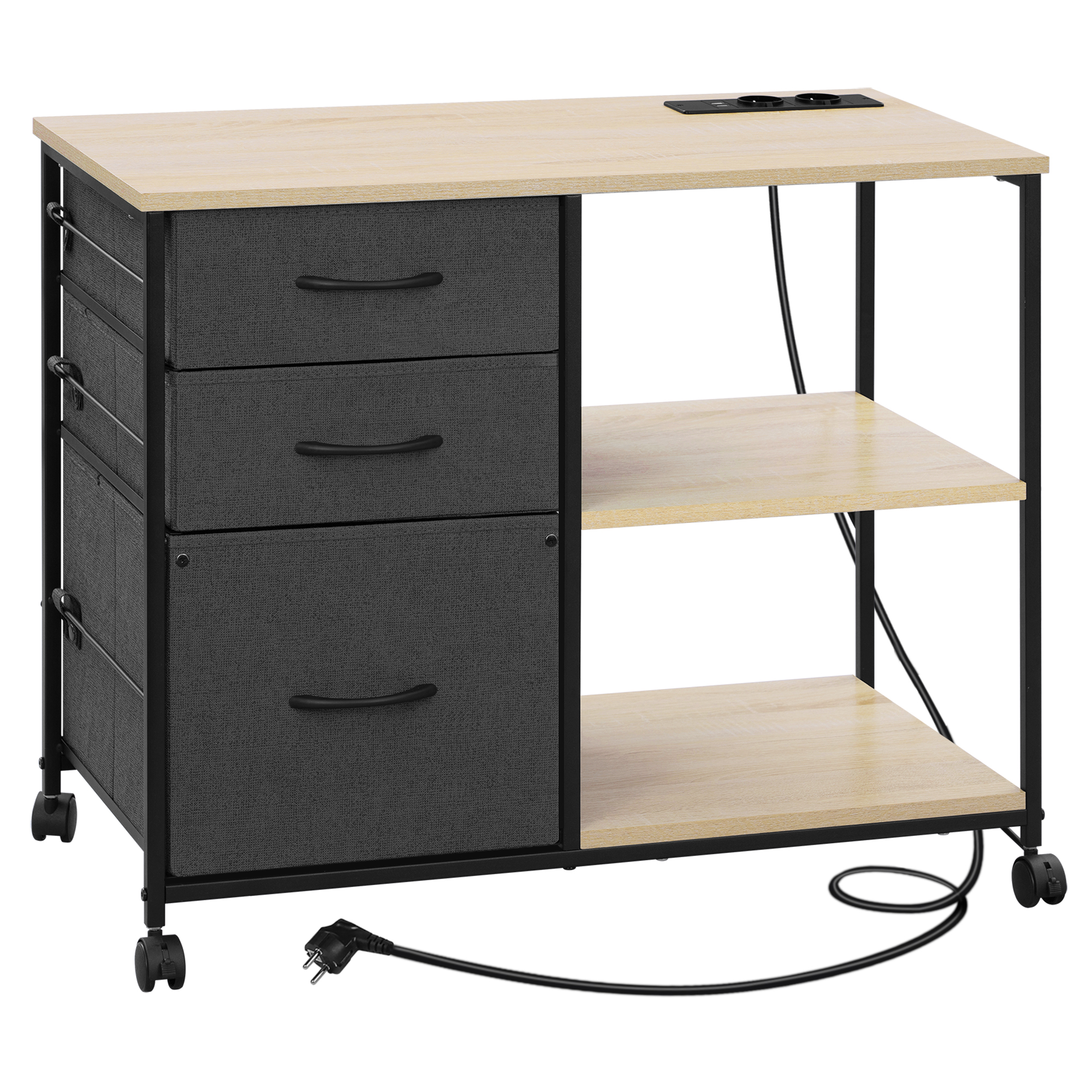 WOLTU Aktenschrank mit Ladestation, 3 Stoffschubladen, Rollbehälter, Drucktisch mit Rollen für Büro und Zuhause
