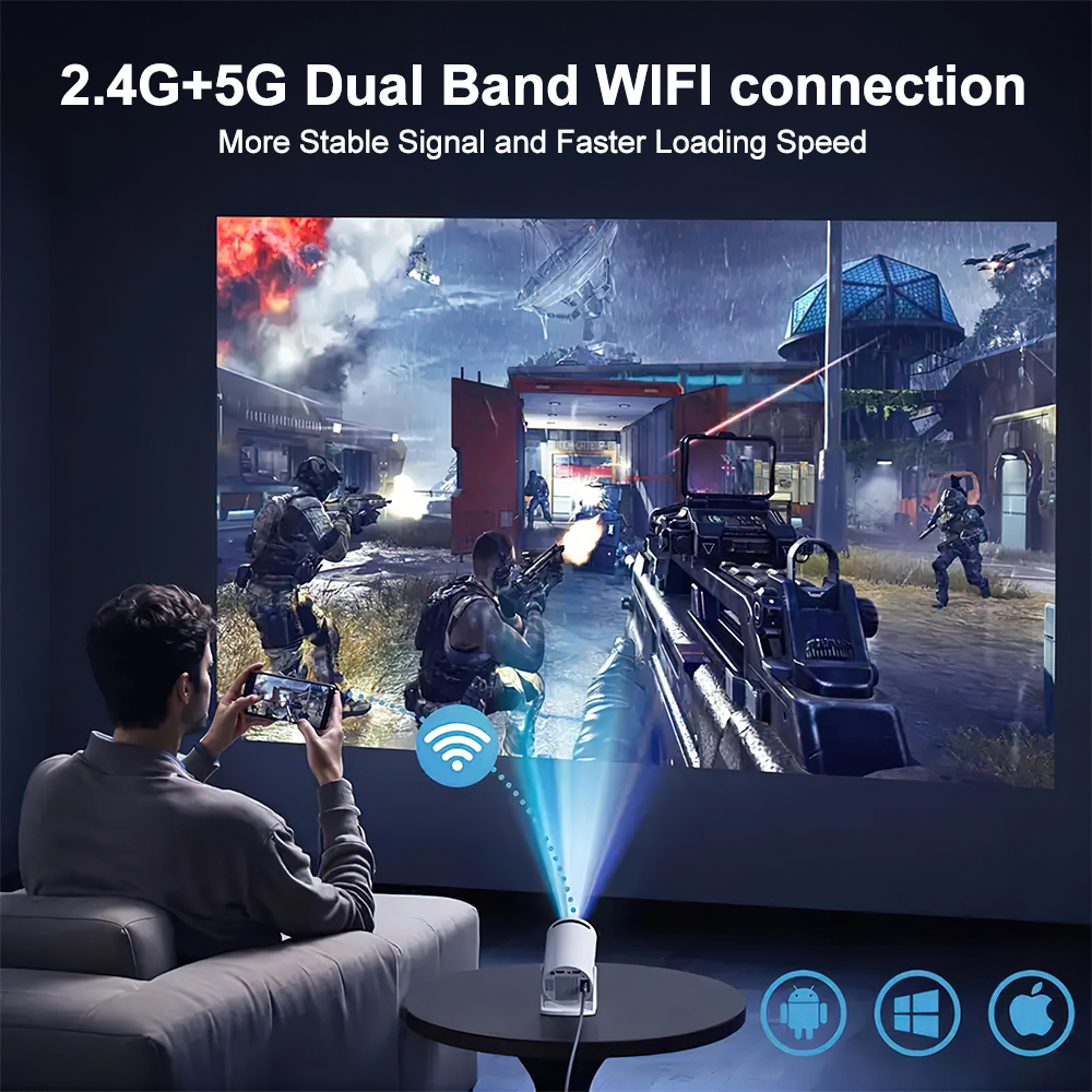 1080P Projector with Speaker Portable Mini Wireless Projetor For Android 11 Dual 200 ANSI Projector Home Movies Cinema Outdoor