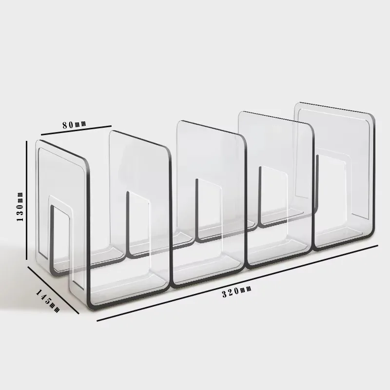 Transparent Acrylic L-Type Bookend Four-Shelf Desktop File Storage Display Bookshelf Office Organizational Tool for Home Use