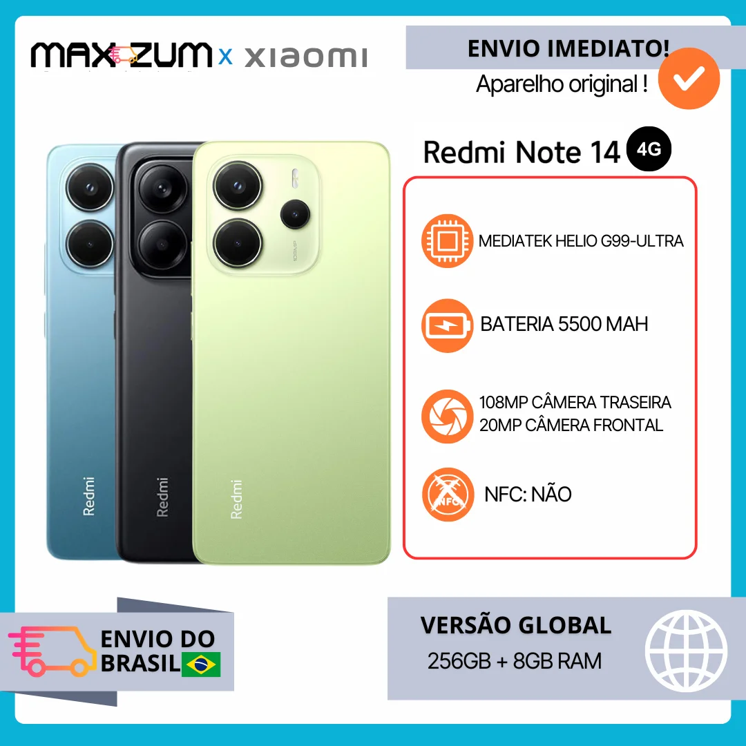 Xiaomi Redmi Note 14 4G Smartphone,8GB+256GB,6.67" AMOLED Display,108MP Triple Camera,5500mAh 33W Turbo Charging,Global Version