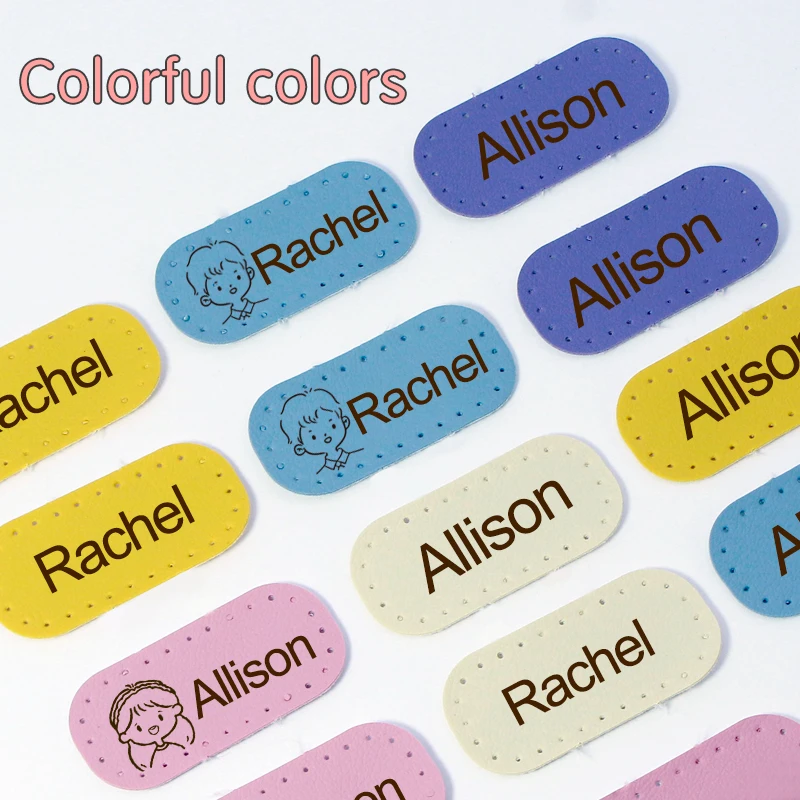 12Pcs 24*50มม.หนังส่วนบุคคลชื่อป้ายล้างทำความสะอาดได้เหล็กบนหมวดหมู่ Sicker ทำด้วยมือเสื้อผ้าป้ายผ้าเย็บโลโก้