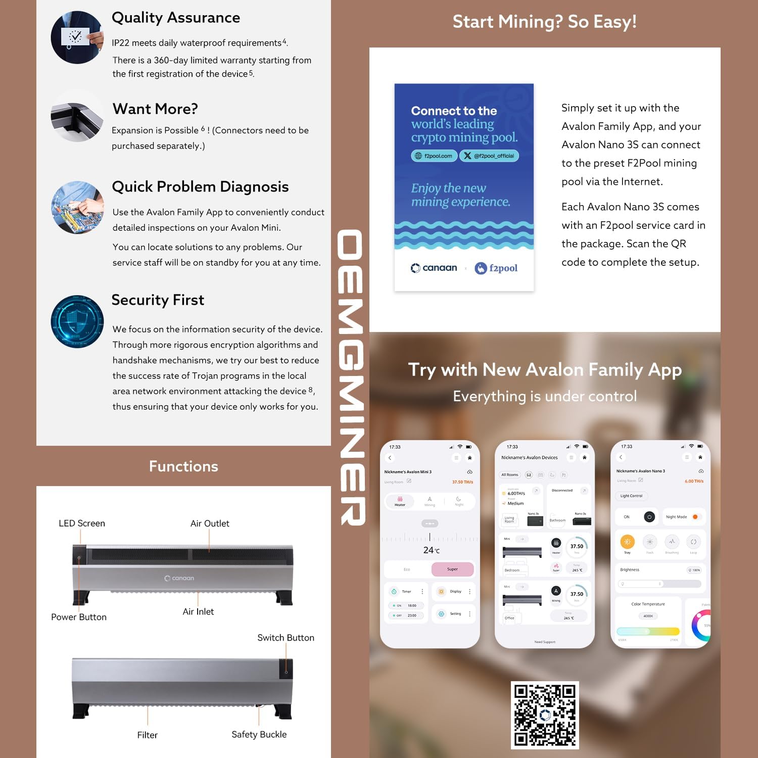 AD COMPRE 3 GANHE 2 GRÁTIS Em estoque Canaan Avalon Mini 3 BTC Aquecedor Miner 800W