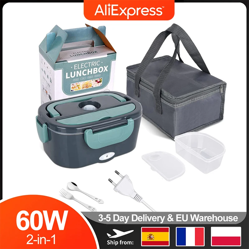 Fiambreras de acero inoxidable 2 en 1, 60W, compatibles con fiambreras eléctricas de 12v, 24v y 220v, juegos de contenedores para alimentos