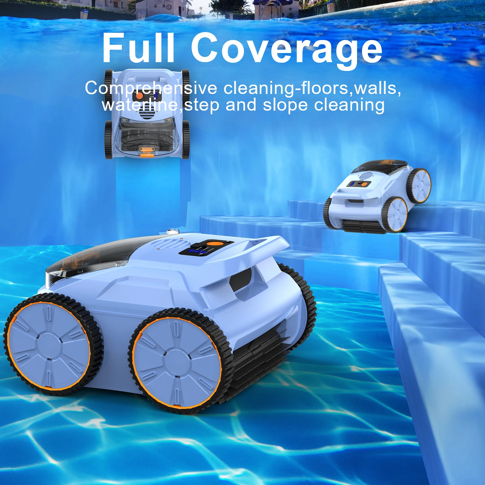 Seauto SAT20 Pool Vacuum 150 Mins Running Up to 2000 Sq.ft., 45,000Pa Powerful Suction, Wall-Climbing for Above/in Ground Pools