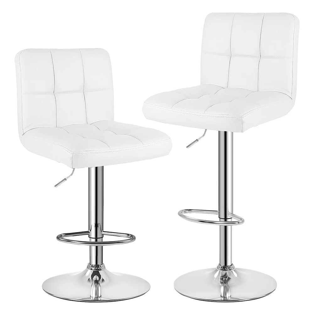 Bigzzia 2 peças de bancos de bar de couro pu, cadeiras giratórias para café da manhã, balcão de bar, cozinha, casa, banco alto