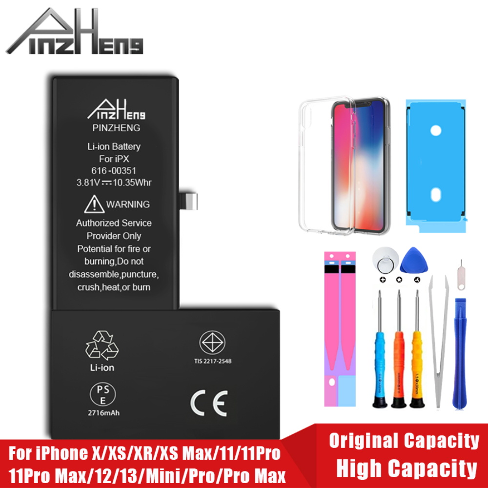 PINZHENG настоящий аккумулятор большой емкости для iPhone X XR XS Max 12 13 Mini Pro Max 11 Pro Max, сменная батарея, гарантия один год