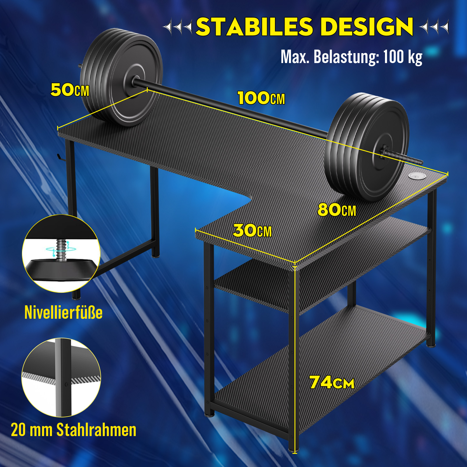 COMHOMA Schreibtisch Gaming Tisch mit Regal, Eckschreibtisch 100cm Computertisch L Form, PC Tisch für Büro, Heimbüro