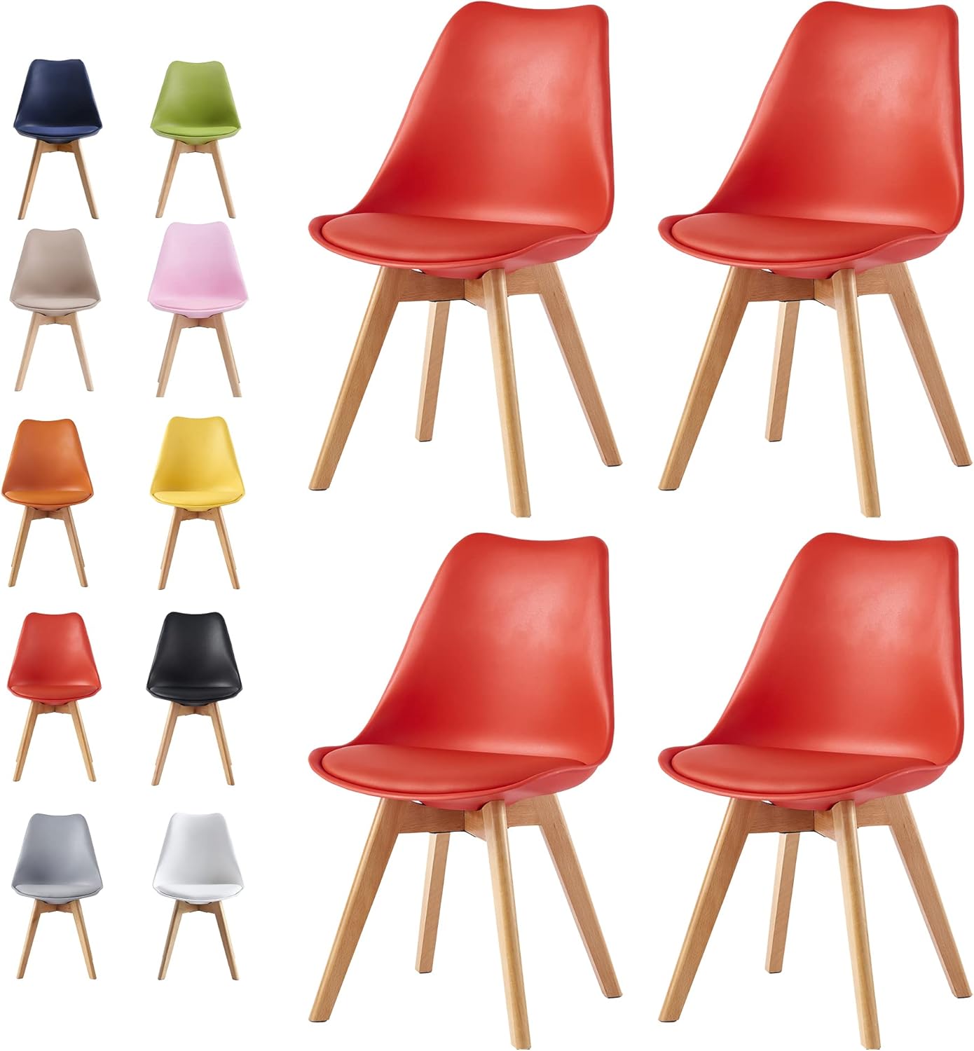 mcc direct Set of 4 Dining Chairs Wooden Legs Soft Cushion Pad Stylish DELUXE Retro Lounge Dining Office EVA