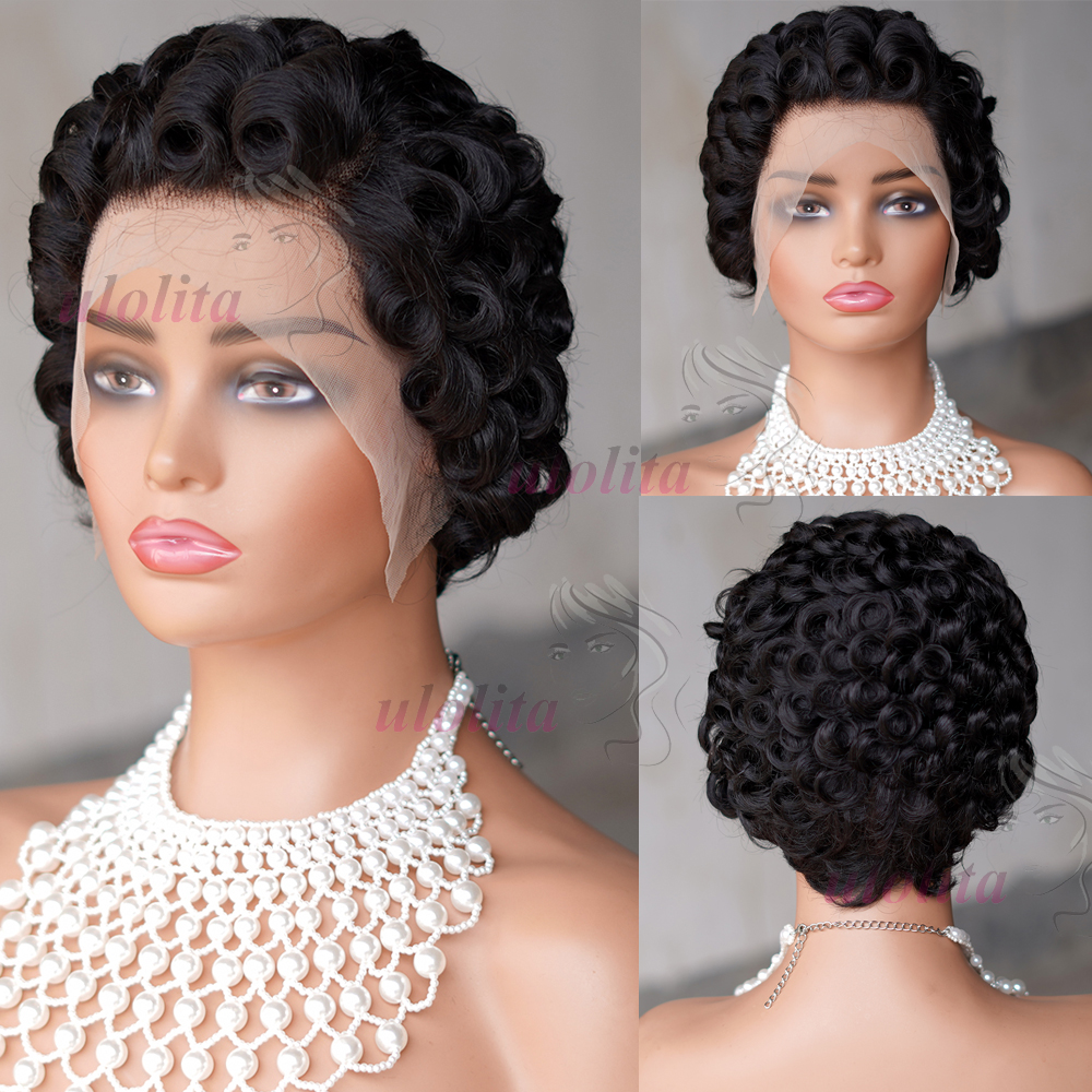 Korte Water Krullend 13x4 Korte Bob Losse Golf Kant Voor Pruiken Gebleekte Knopen Pixie Cut Hd Transparant Kant voor Menselijk Haar Pruik