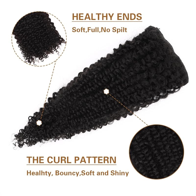 Deep Wave คลิปต่อผมมนุษย์ 120g คลิปในส่วนขยายเต็มหัวบราซิลคลิปบน Curly Hair Extension สําหรับผู้หญิง # 1B