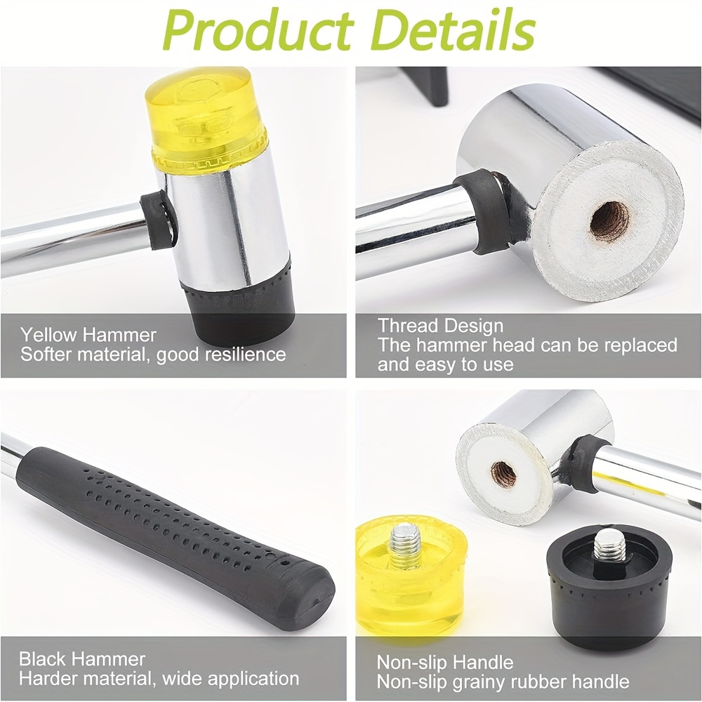 Martello in gomma bifacciale – Martello in plastica morbida per gioielli, artigianato in pelle, lavorazione del legno e installazione di pavimenti