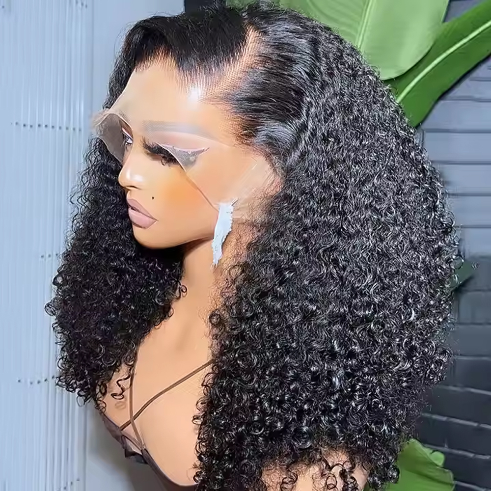 Lockige gewellte Echthaar-Perücke, kurze Bob-Perücke, Echthaar, 13 x 4 lockige Lace-Front-Perücke für schwarze Frauen, 180 % Dichte, 100 % natürliches Haar