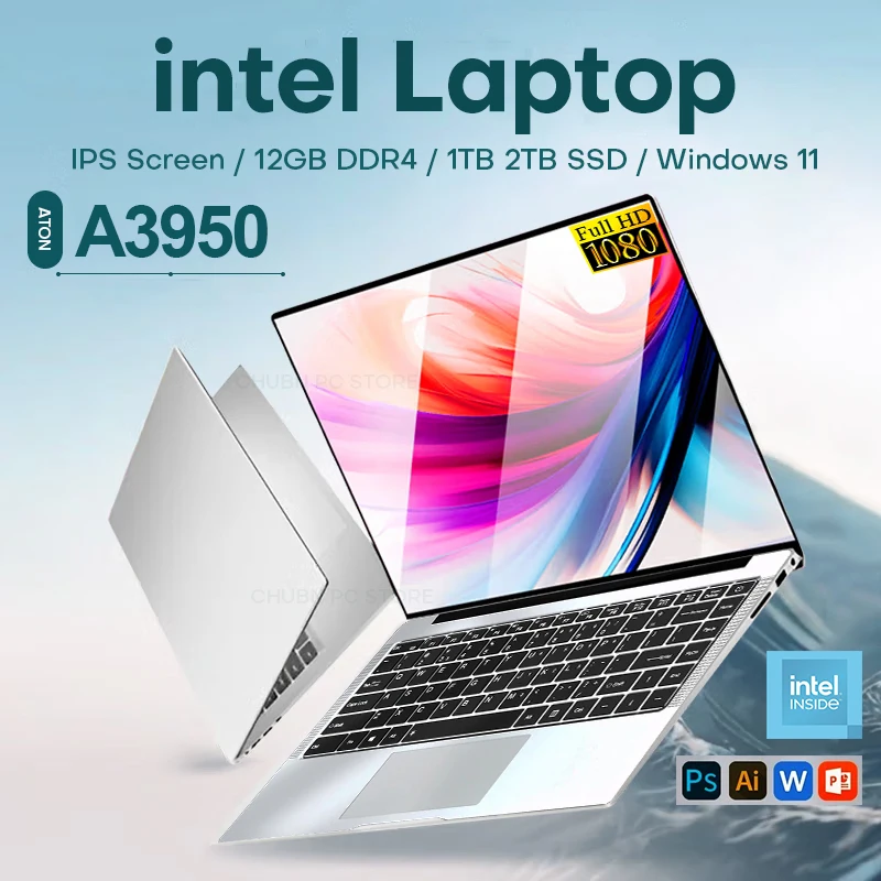 Nieuwe 14.1 "Laptop Computer Windows 11 Pro Intel Atom A3950 2025 Notebook PC 12 GB RAM 512 GB 1 TB SSD 1920*1080 P Kantoorcomputer