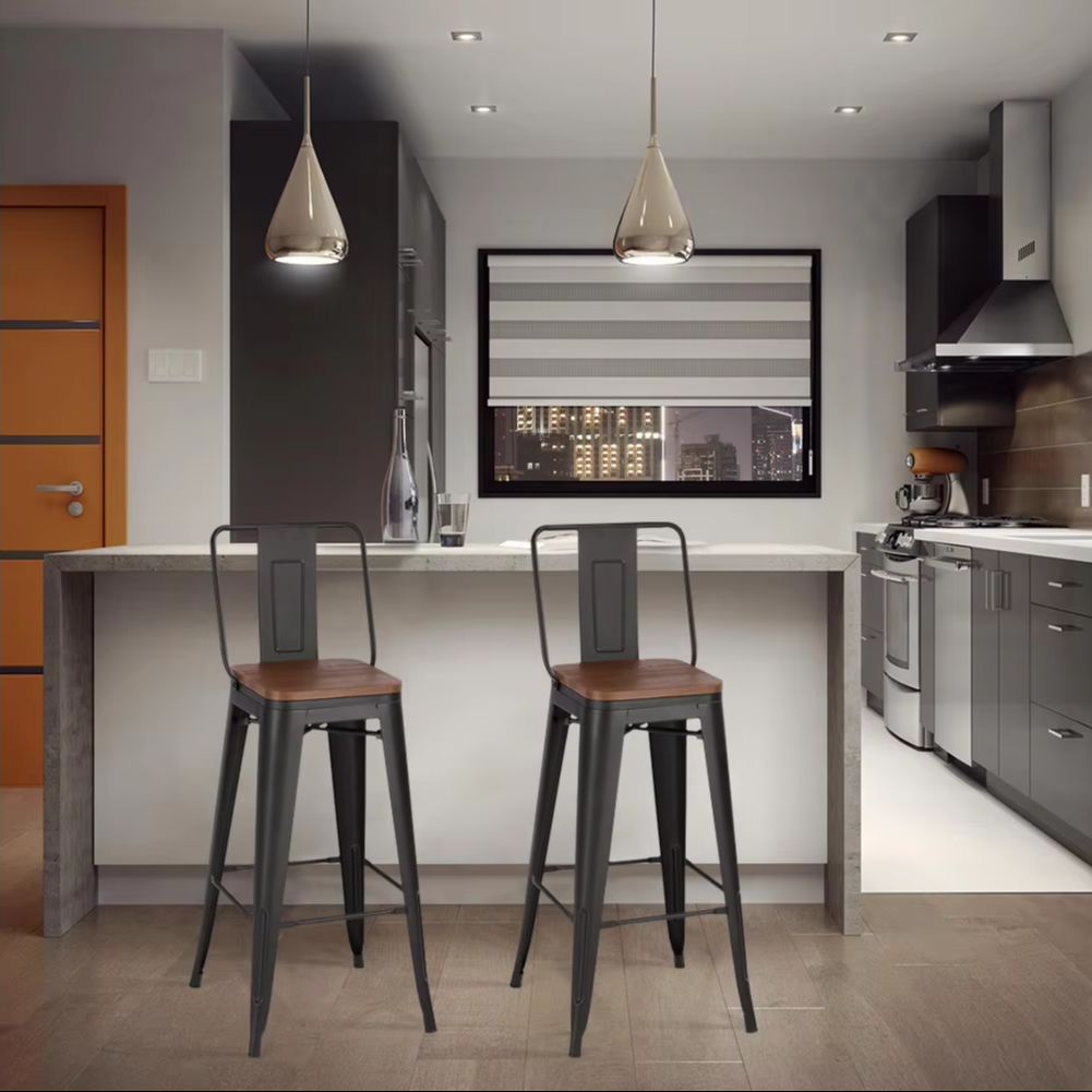 Set of 2 Metal Frame Vintage High Bar Stool