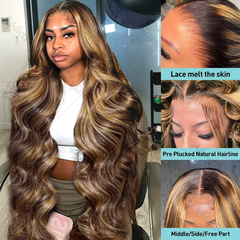 30 40 インチ 4/27 ハイライト実体波 13 × 4 人毛レースフロントウィッグ 250 密度色オンブル 13 × 6 HD レースフロントウィッグ女性のための