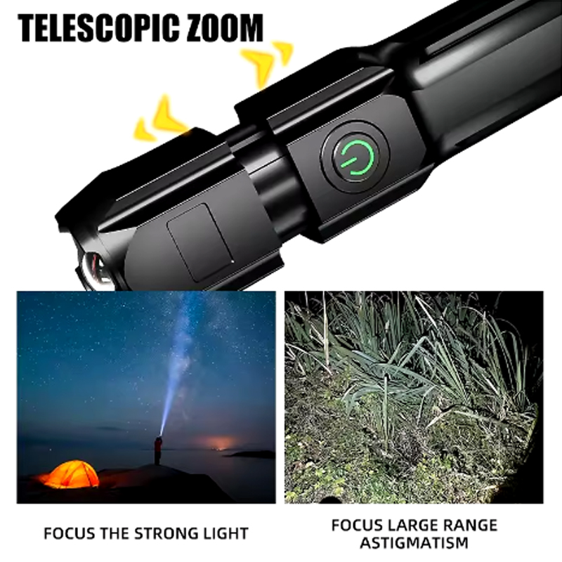 Luz forte lanterna de emergência ao ar livre, Multi Funcional USB Camping Iluminação, Trabalhando lado carregando