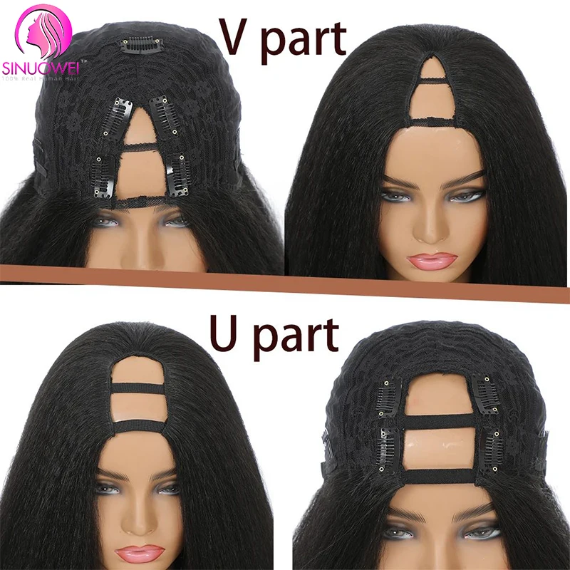 Parrucche Bob corte con parte a V per donna Parrucche corte diritte per capelli umani Senza colla Parrucca con parte a U Parrucche corte brasiliane per capelli umani