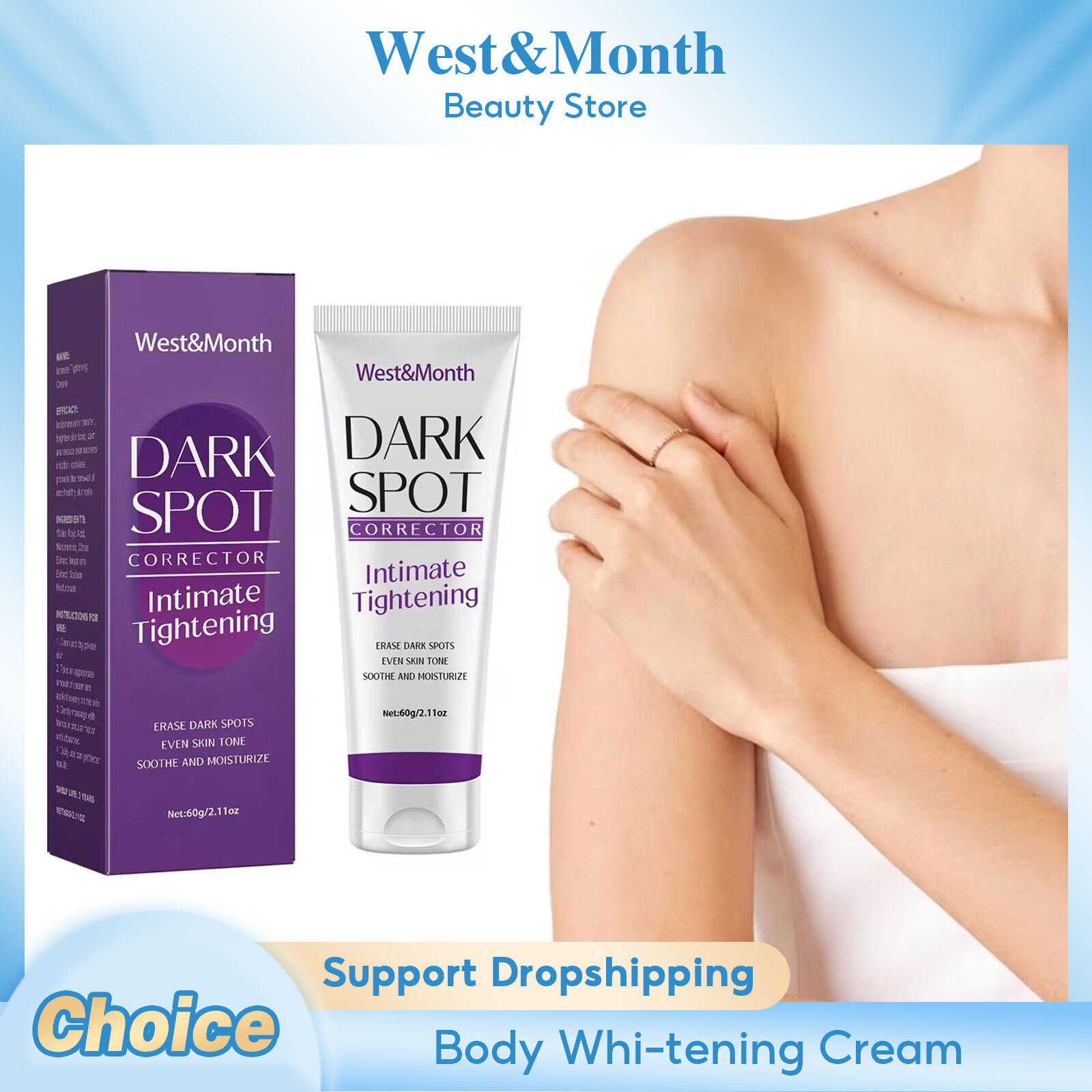 Körperaufhellungslotion, Entferner dunkler Flecken für Achseln, Knie, Ellenbogen, Melanin, Aufhellung, Aufhellung der Haut, Feuchtigkeitscreme, 60 g