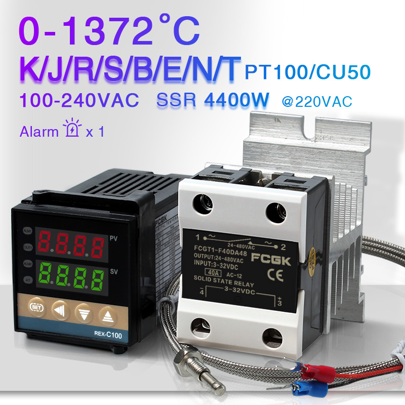 Controlador de temperatura REX-C100 PID 220v 400 grados termostato Digital salida 40A SSR K tipo termopar