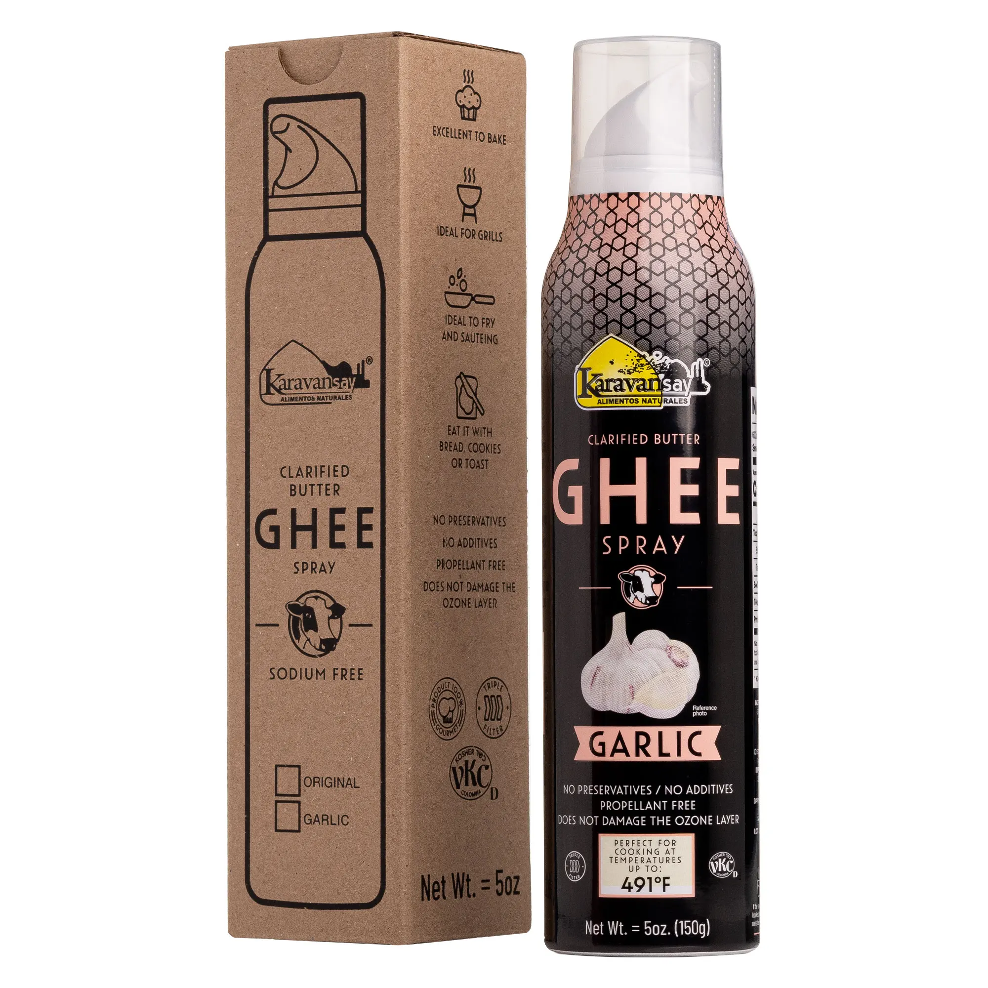 (3packs) Karavansay Ghee Spray Garlic 5 Oz
