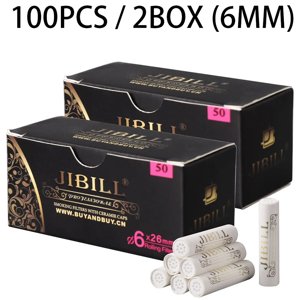 JIBILL 100 Uds 6mm accesorios de filtro de pipa de tabaco cabeza de cerámica de doble cara elemento filtrante de carbón activado accesorio para fumar