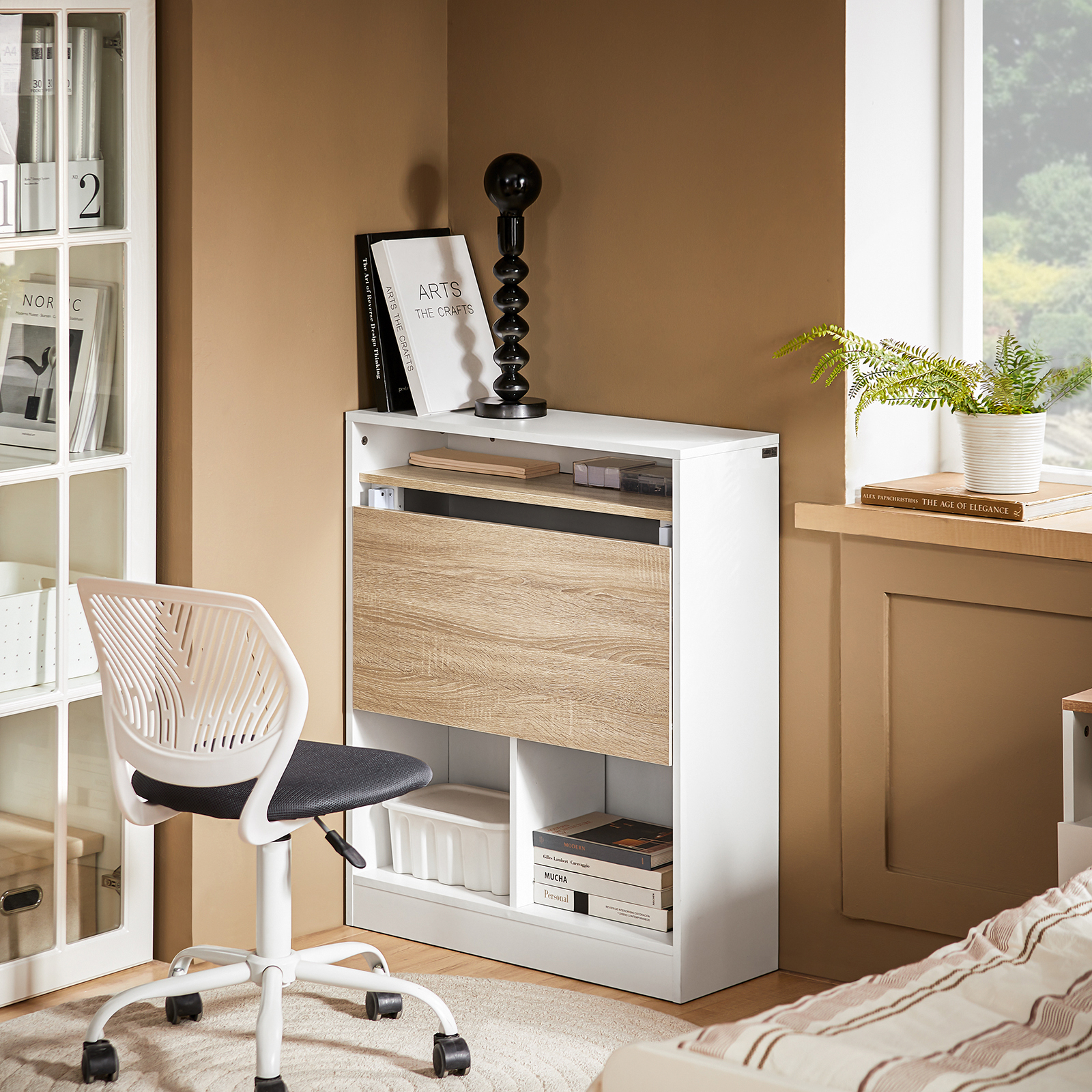 SoBuy FWT104 Table pliante avec armoire intégrée Table pliante avec armoire Table pliable Armoire de bureau