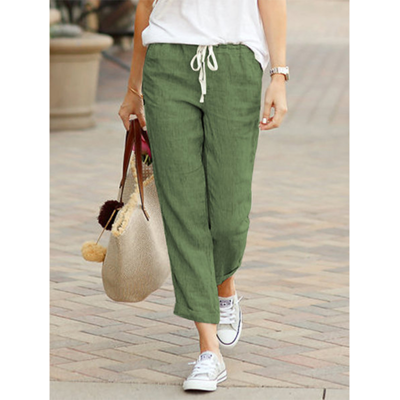 Pantalones de algodón de otoño para mujer Y2K, pantalones informales con cintura elástica y cordón negro, parte inferior elegante holgada a la moda para mujer