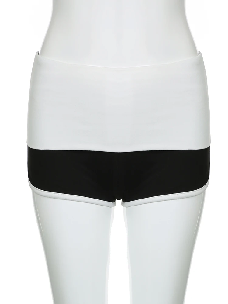 Rockmore-pantalones cortos de retazos en contraste para mujer, bragas ajustadas informales coreanas, estéticas, Y2K