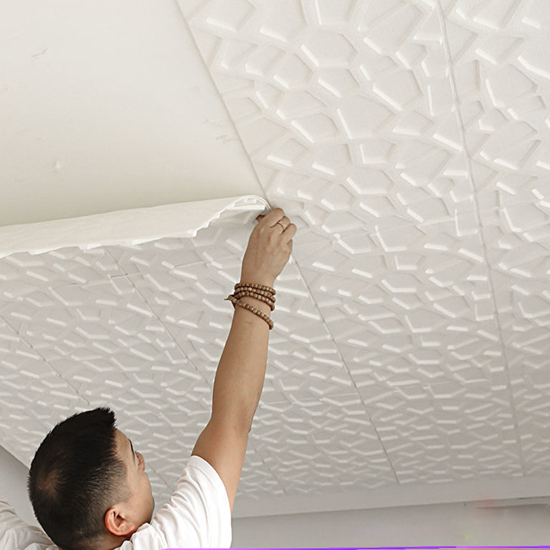35*35 ซม.เพดานตกแต่งห้องนอนพื้นหลังวอลล์เปเปอร์ Peel และ Stick กันน้ําตกแต่งสติ๊กเกอร์ติดผนัง Anti-collision 3D บ้าน