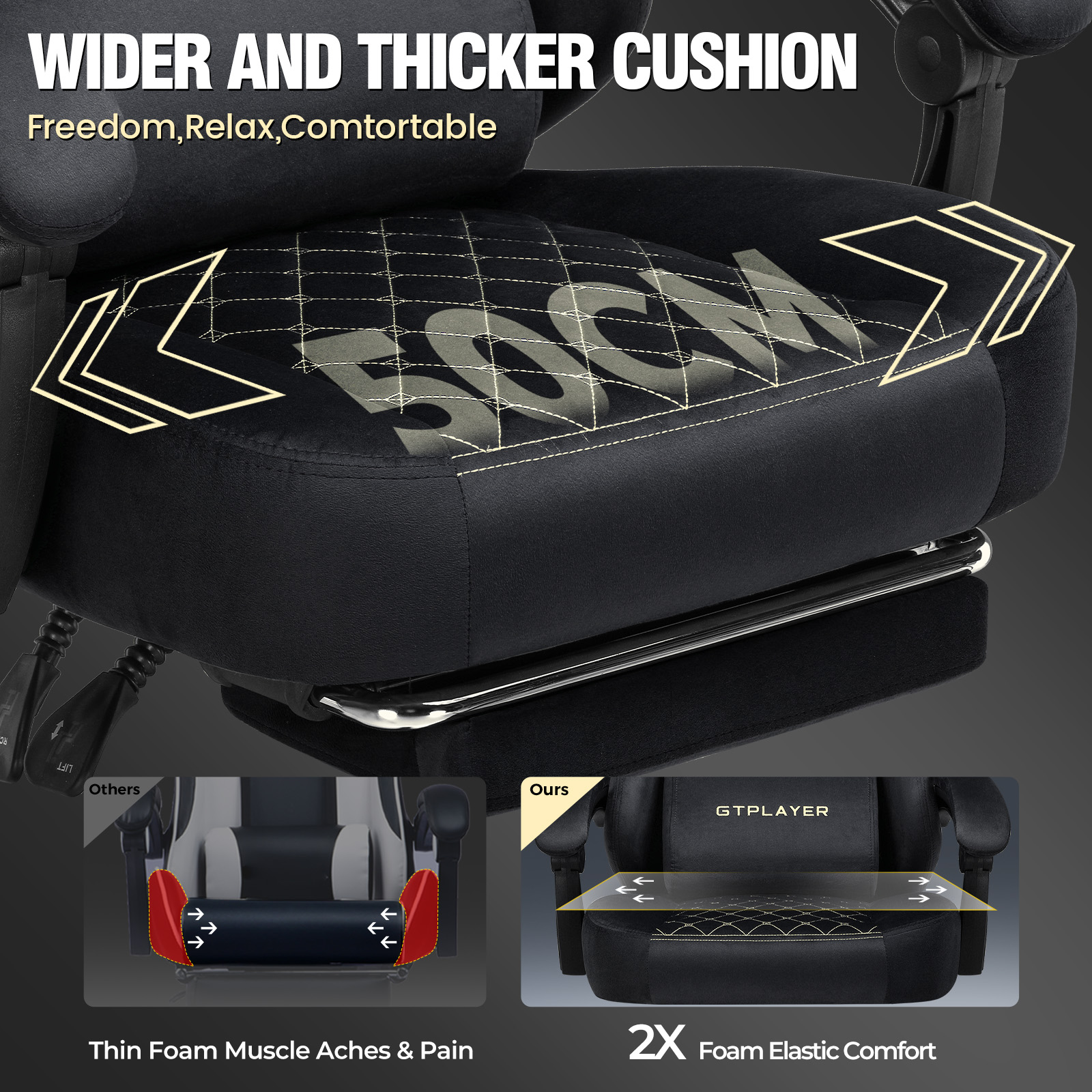 GTPLAYER Fabric Gaming Chair, Ergonomic Computer Chair with Footrest and Lumbar Support Height Adjustable Home Office Chair with