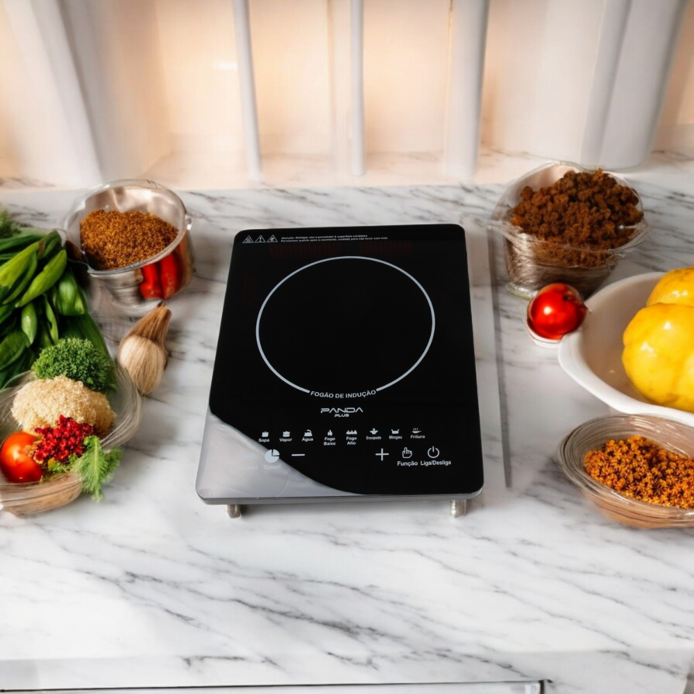 Cooktop de Indução PandaPlus Cheff Gourmet 1 Boca, Preto Bivolt, Portátil e Compacto, com Controle de Temperatura