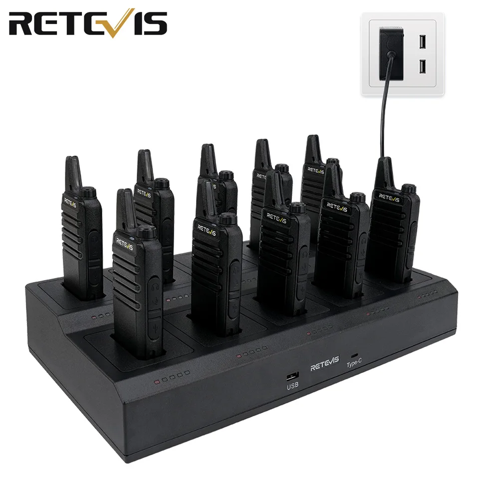 Retevis RT22 Mini Walkie Talkie Radio Portátil Pequeña 10 piezas VOX carga USB portátil estación de Radio de dos vías Hotel/restaurante equipos de comunicación.